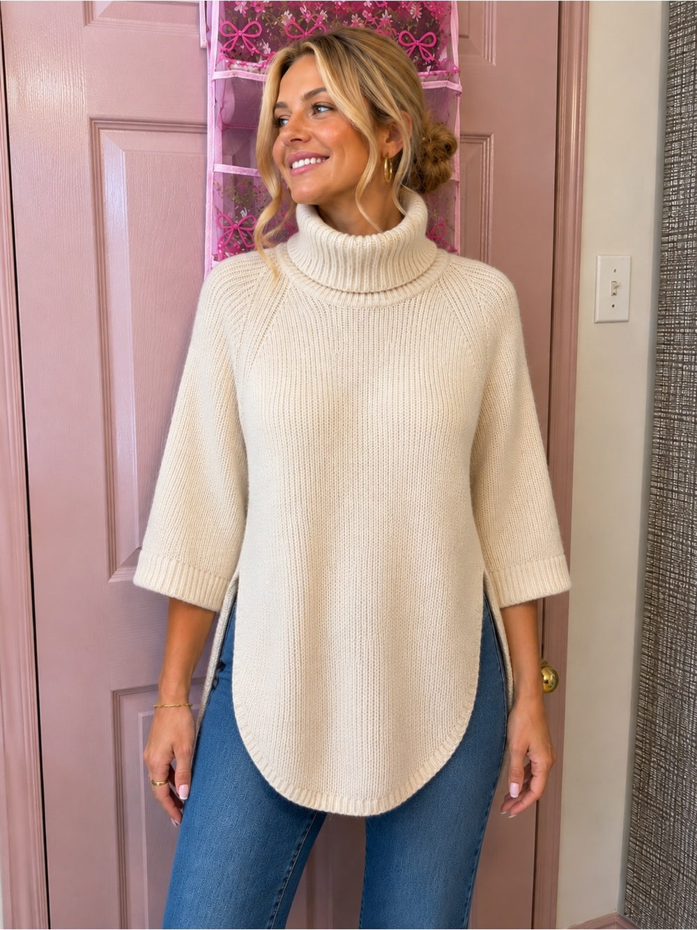 Tristan Cream Turtleneck Knit tunic Sweater - Cozy Oversized Pullover